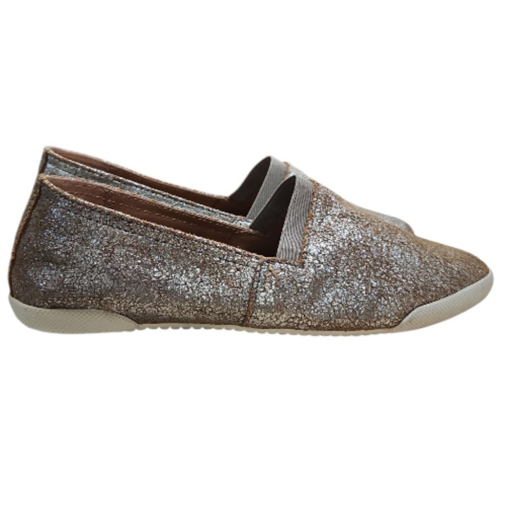 Frye Melanie Leather Slip-on Flats Silver  Tan Crackle size 8.5